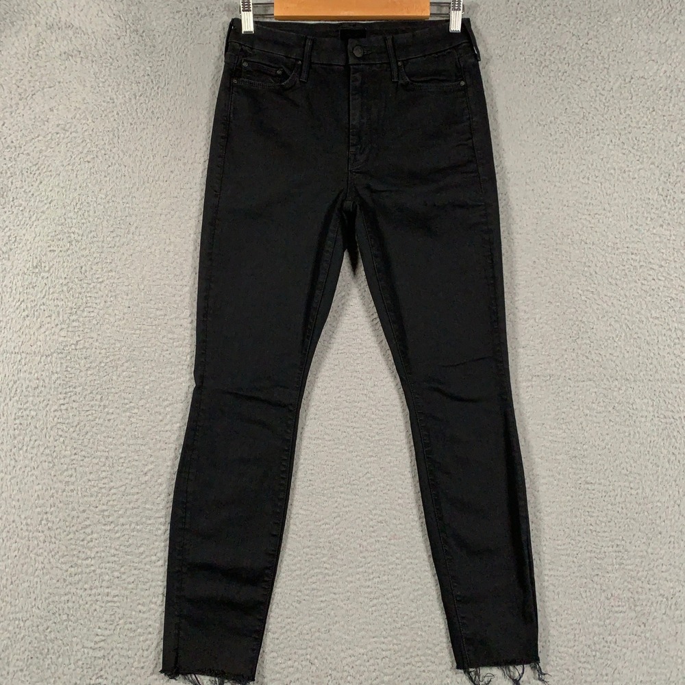Mother Looker Ankle Fray Jeans Women's 27 Black Skinny Not Guilty Raw Hem Denim
